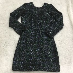 H&M Black/Green/Blue Sequin Cocktail Dress 3/4 sleeve (size 2)